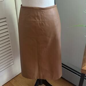 VALERIE STEVENS Womens Skirt 100% Leather Pencil Tan Lined Knee Length | 16